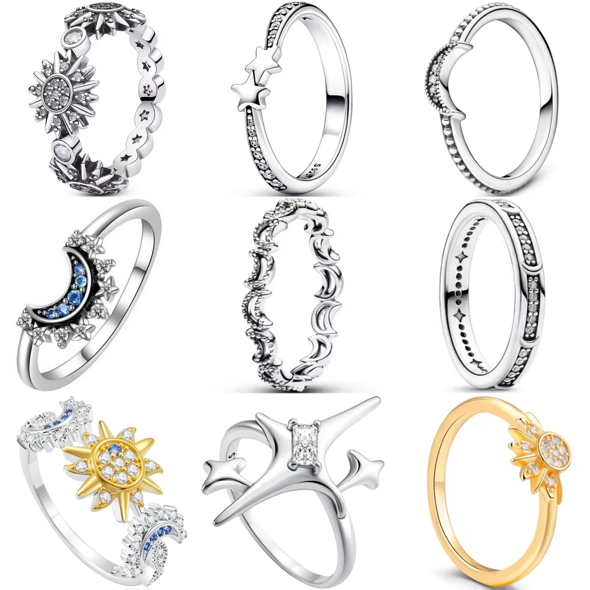 

925 Sterling Silver Ring Women Star Moon Galaxy Pattern Fashion Jewelry Romantic Valentine's Gift Engagement Party Trendy Gift