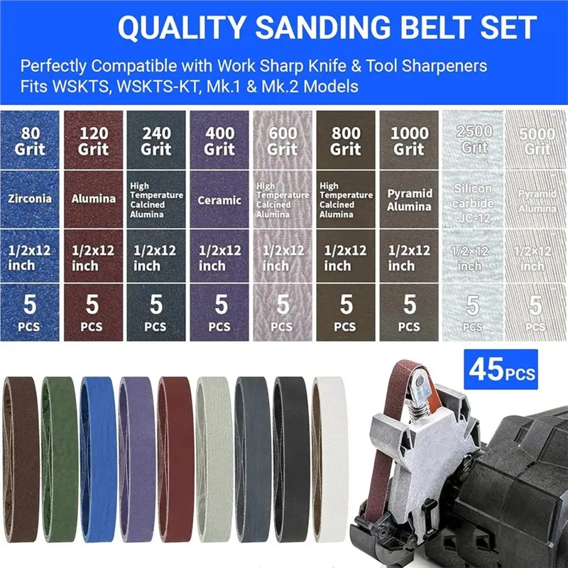ABKY-For Work Sharp Knife Sharpener Sanding Belts 45 PCS 1/2