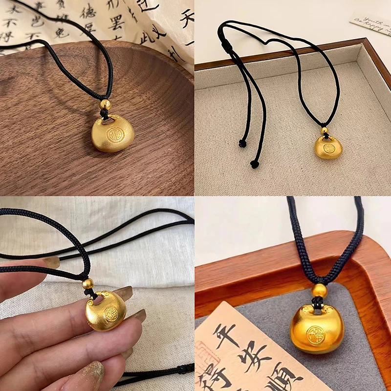 Ethnic Style Xiaopangfu Long Life Lock Pendant Gift Gold Lock Middle Age Necklace Pendant