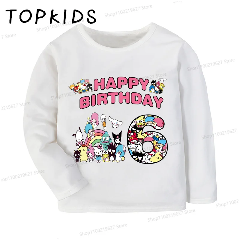 Sanrio Hello Kitty And Friends Girls Clothes Kids T shirt 1 2 3 4 5 6 7 8 9 Years Birthday Number Long Sleeve Baby Boys T-Shirts