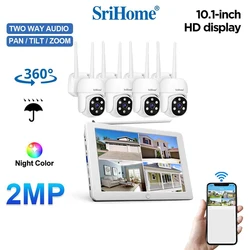 Srihome 4CH 2MP POE Beveiligingscamerasysteem met 10,1-inch LCD-scherm AI-detectie Videorecorder Surveillance IP-camerakit NVR