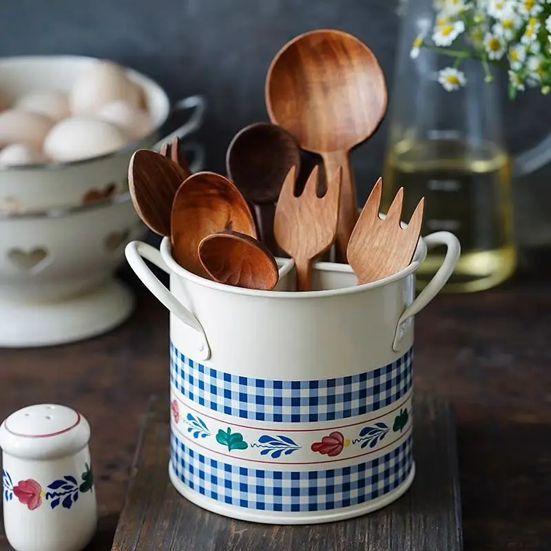 Drainage Chopstick Cylinder Vintage Kitchen Chopsticks Knife Fork Spoon Divider Storage Bucket