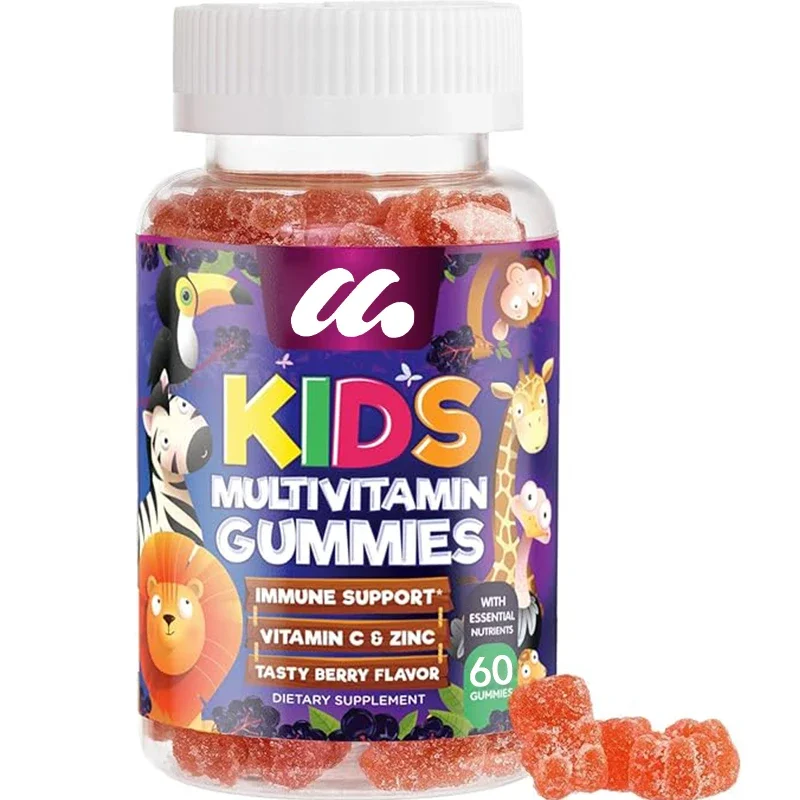 

Children's multivitamin gummies -Fruit flavored gummies contain vitamins C, D3, and zinc, providing immunity - strawberry flavor