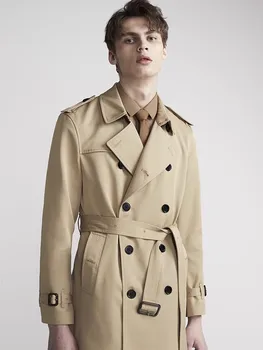 Men's Double-Breasted Belted British-Style Long Trench Coat 2 Mauroicardi Spring Autumn Long Chic Khaki Trench Coat Men Belt Double Breasted Elegant Luxury British Style Black Overcoat 2025 2