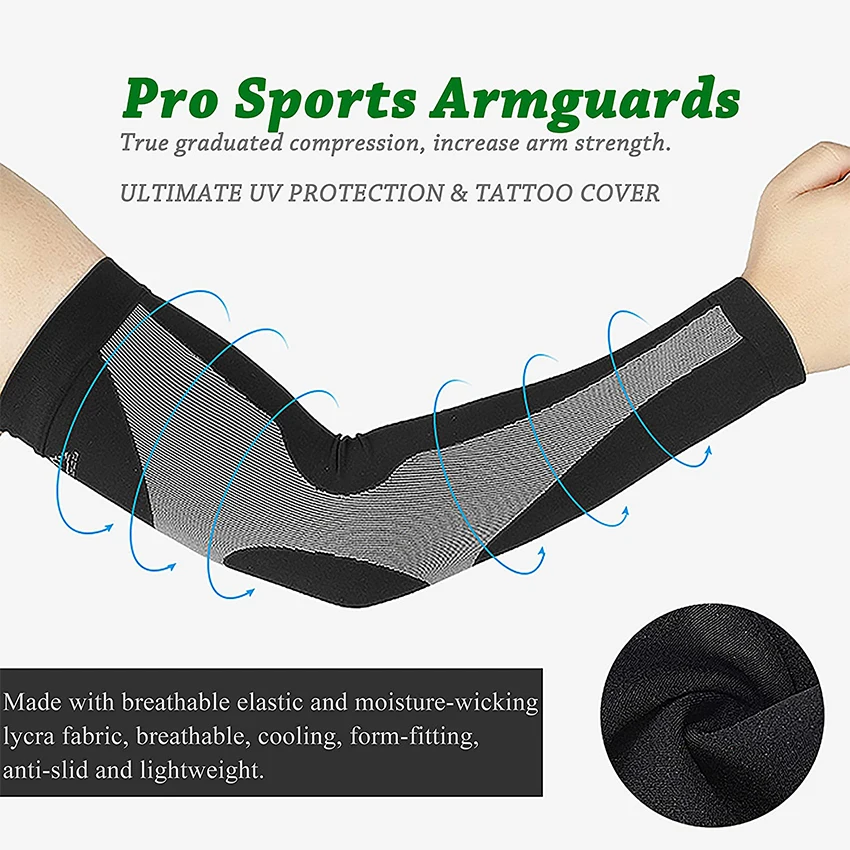 1pair Breathable Arm Compression Sleeve Sun UV Protection Basketball Running Gym Fitness Armguards Sports Compression Elbow Pads