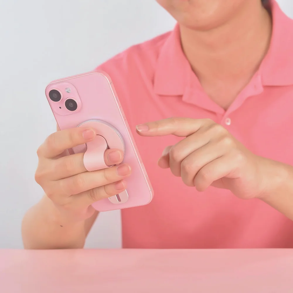 Tragbarer Magnetischer Fingerring-Handyhalter Luxuriöser Abnehmbarer Griff-Ständer für iPhone Leder-Handyhalterung Magnetische Faltbare Halterung – Detail 11