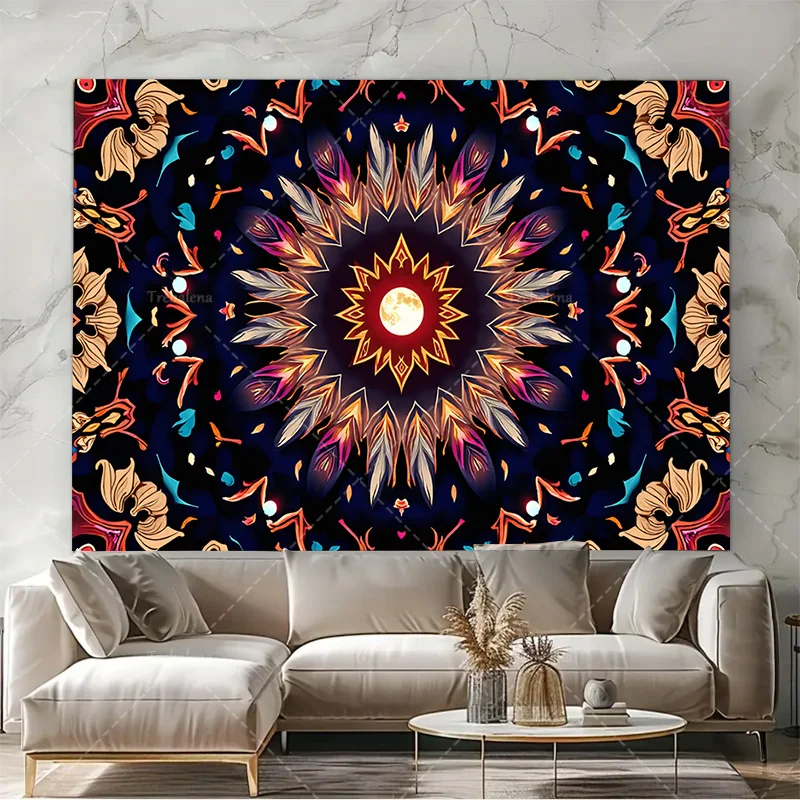 قطعة واحدة من نسيج الحائط بوهو ماندالا مع تصميم القمر لديكور الغرفة البوهيمية