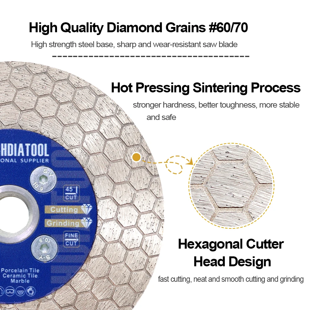 SHDIATOOL 1Pc Dia105/115/125mm Diamond Grinding Cutting Disc with Flange Marble Ceramic Tile  Cutter Double-side Hex Saw Blade