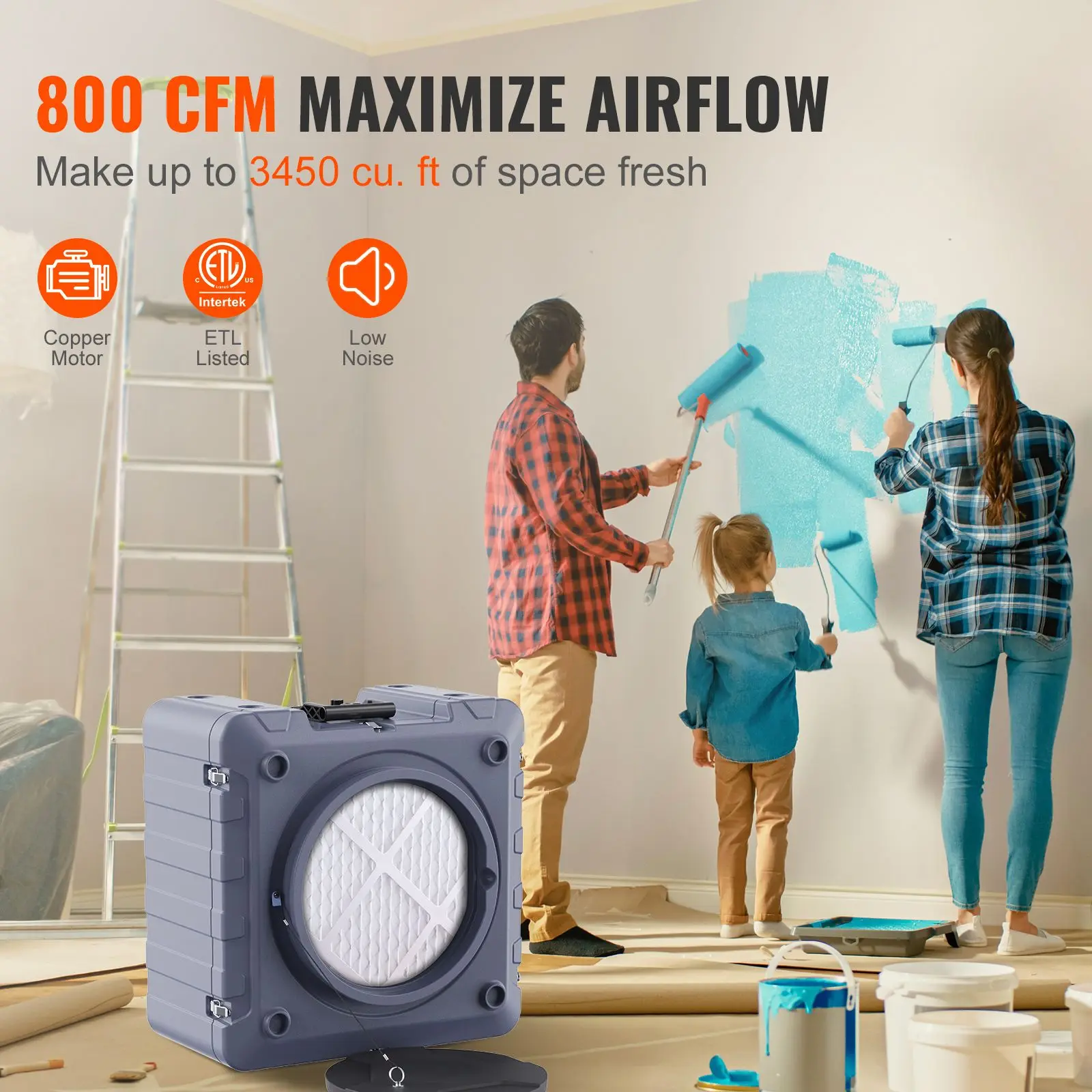 Air Scrubber with 3-Stage Filtration, Stackable Negative Air Machine 800 CFM, Air Cleaner with MERV10, Carbon, H13 HEPA, for Home, Industrial and Commercial Use