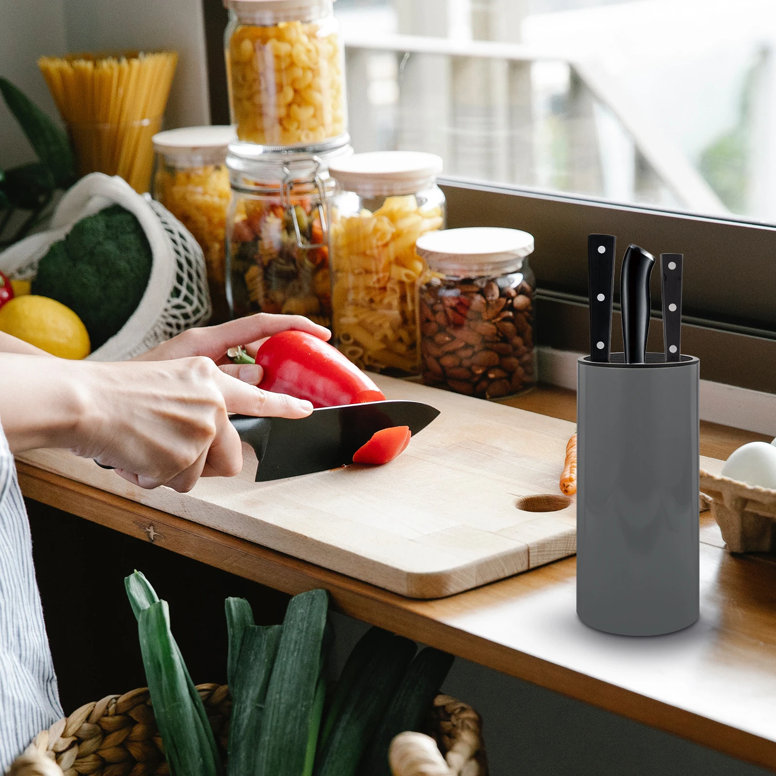 

1 pc Knife Storage Rack Kitchen Cutter Organizer Space-Saving Tool Holder Countertop Cutting Block Drainage Practical Household