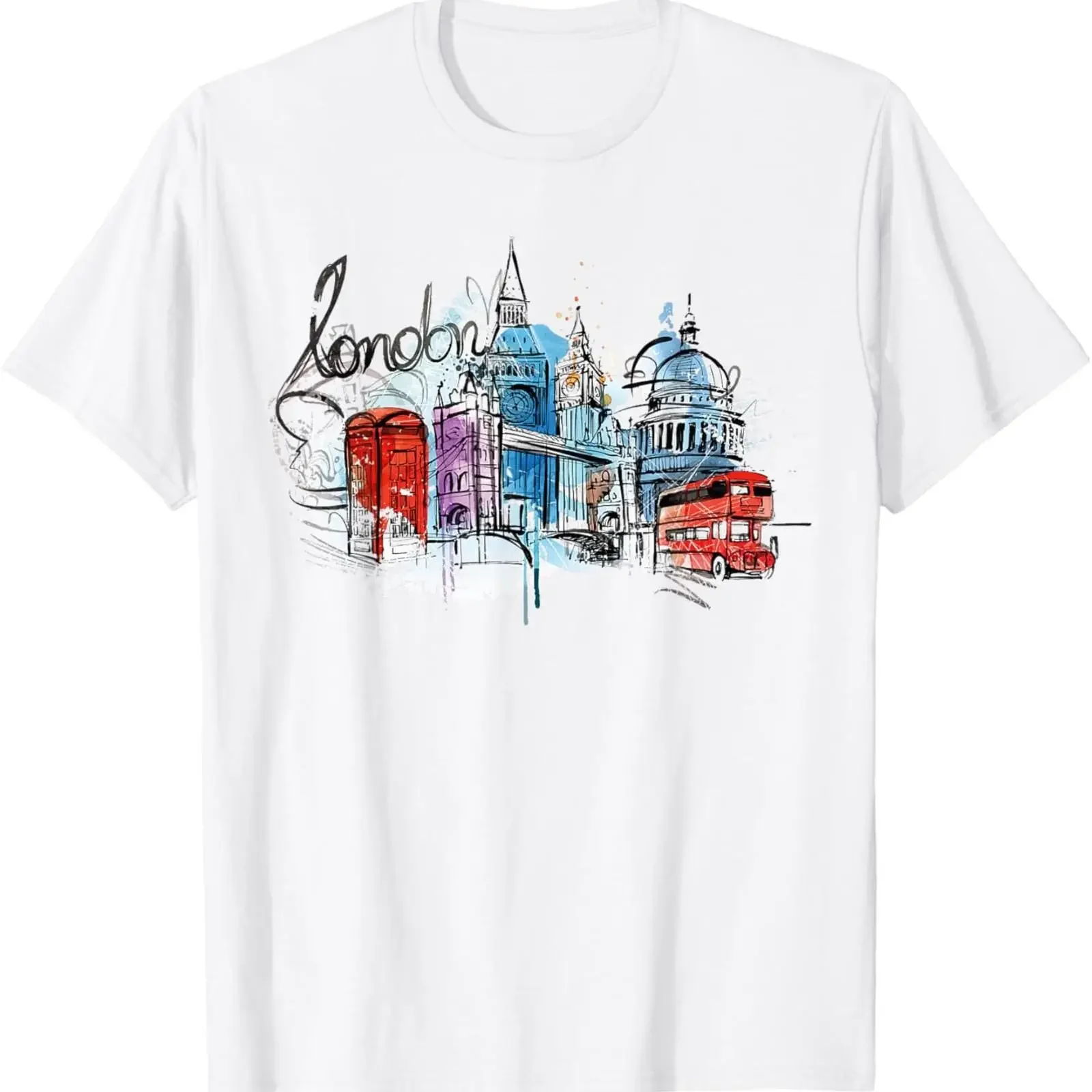 Cooles Abstraktes London Splash Colors Design T-Shirt, Vintage-Waschung, Stilvolle Mode, Leicht Dehnbar, Grafik-Designer-Kleidung