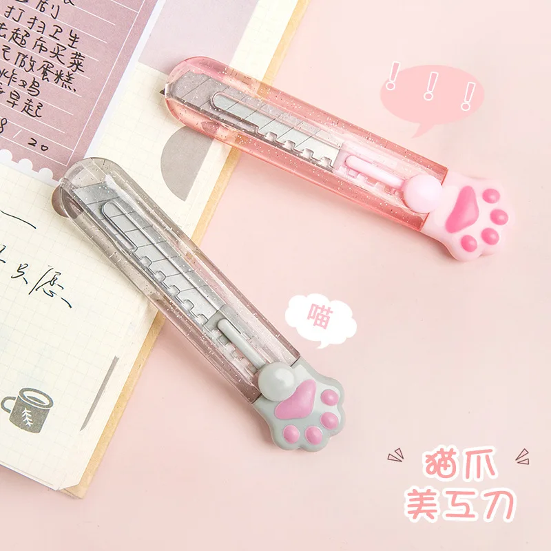 Mini cuchillo portátil de aleación de Pata de Gato rosa para mujer, cortador de cartas, abridor de sobres, suministros para la escuela y la Oficina, 1 piezas