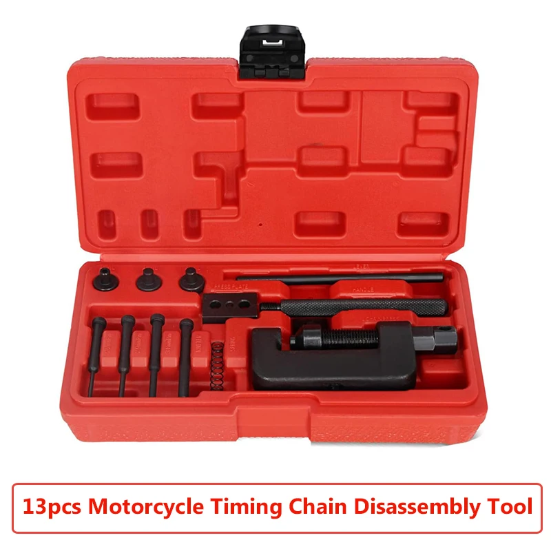 

13Pcs Chain Repair Tool Kit Motorcycle Chain Splitter Breaker Riveting Repair Tool with Red Case Cam Drive Chain Breaker