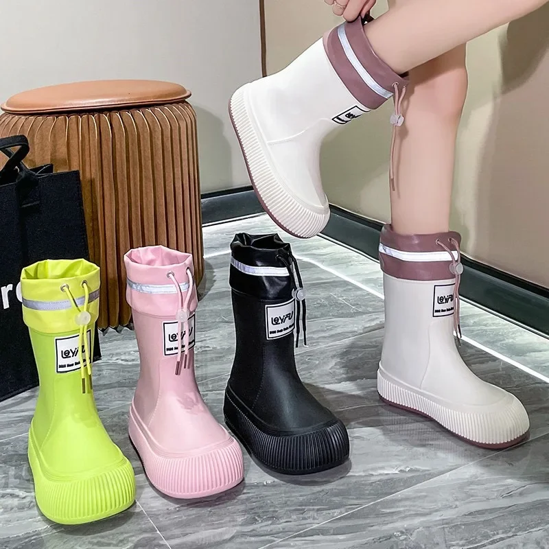 

Women's Rain Boots Trendy Mid Calf Rainboots Waterproof Garden Shoes for Women Outdoor Non Slip Rubber Galosh Botas Lluvia Mujer