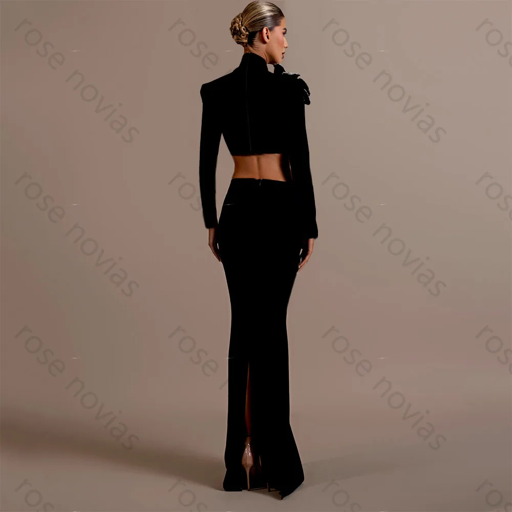 High Quality Customized Black Women Long Sleeve Diamond 3D Flowers Long Bandage Dress Celebrate Nightclub Party Outfit Vestido
