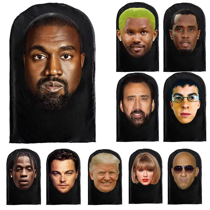 New 3D Printed Kanye Mask Elastic Mesh Full Face Mask for Men Women Cosplay Headwear Hip Hop Fashion Balaclava Hood Hat Headgear