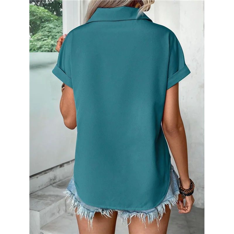 

ASDS-Women's Button Down Shirt Pleated Short Sleeve 2025 Summer Slim Fit Business Casual Dress Blouse With Pocket