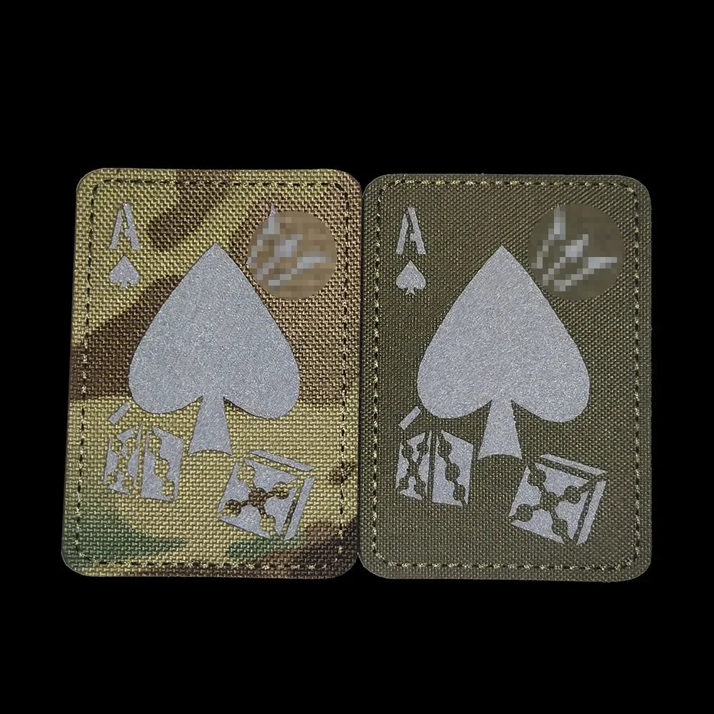 Patch réfléchissant pour carte Ace of Spades, boucle de crochet de Combat de l'armée, brille dans la nuit, patchs sur vêtements sac à dos