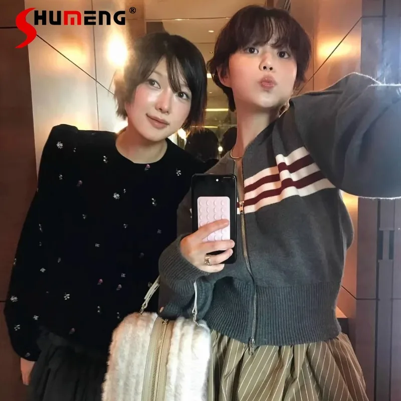 

2026 Spring And Autumn New Japanese Style Zipper Cardigan Top Y2k Clothes Long-sleeves Zipper Cardigan Sweater Coat For Women