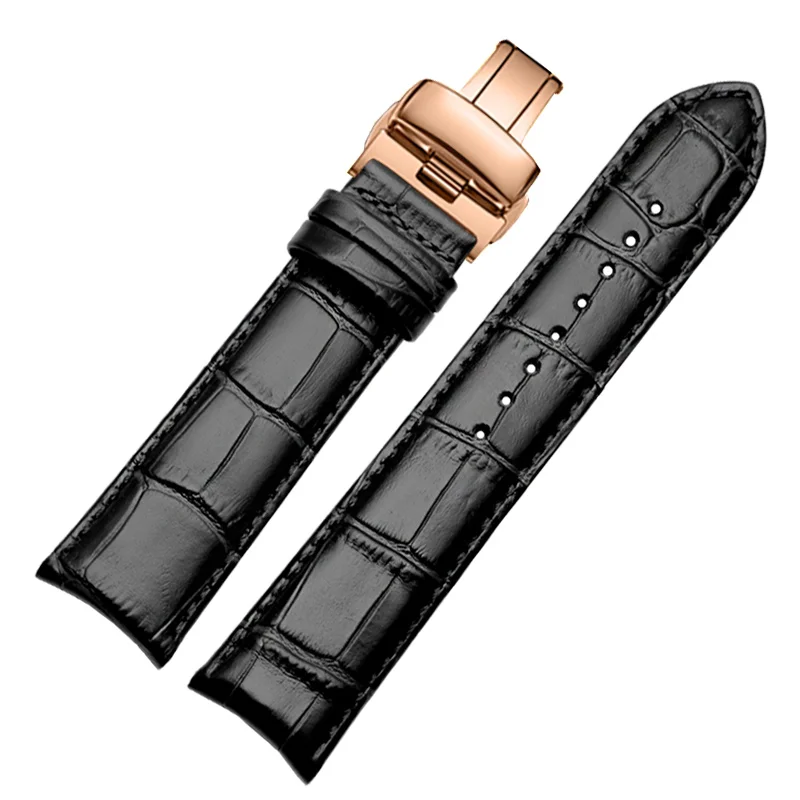 Curved Cowhide Strap For GP VC Jaeger-LeCoultre Men\'s Watch Band Butterfly Buckle Style Bracelet 20 21 22mm Waterproof