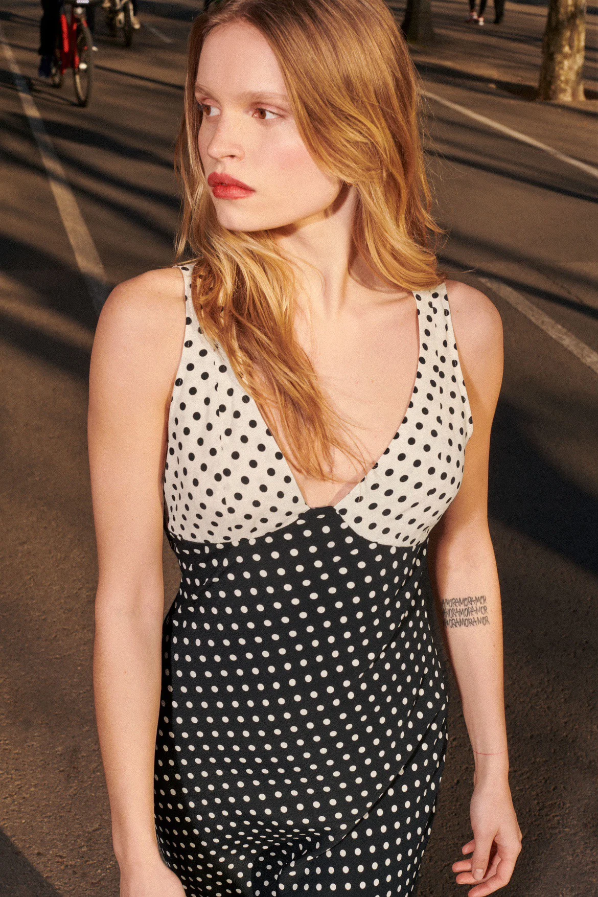 

Alois Color Block Midi Dress Polka Dot Print Deep V Neck Sexy Dress Commute Style Summer Collection Women's Fashion