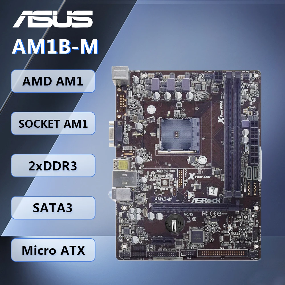 

Материнская плата ASRock AM1B-M M-ATX AMD Socket AM1 DDR3 32 ГБ SATA3 Audio VGA для Athlon/Sempron