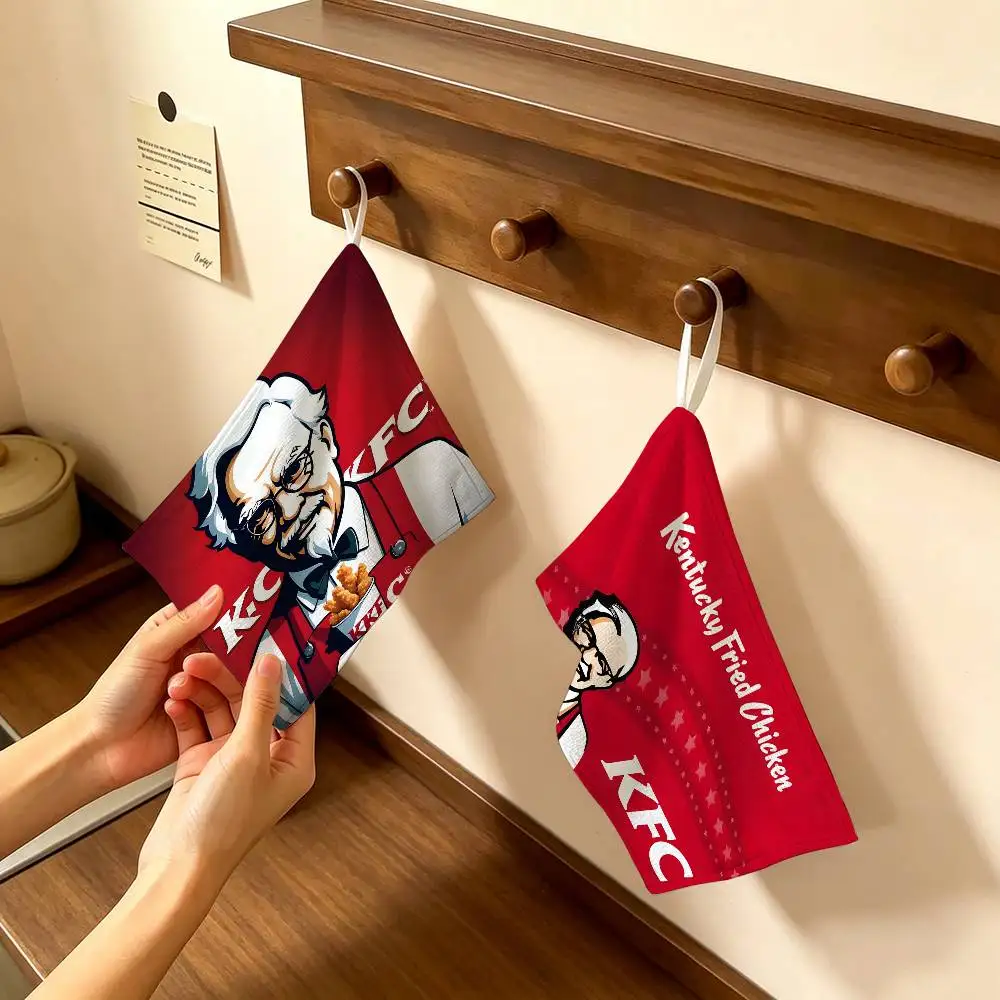 F-Fashion-K-kfc-Logo Polyester Cotton Daily Towel, Hanging Kitchen Hand Wiping Cloth, Durable for Whole House Use