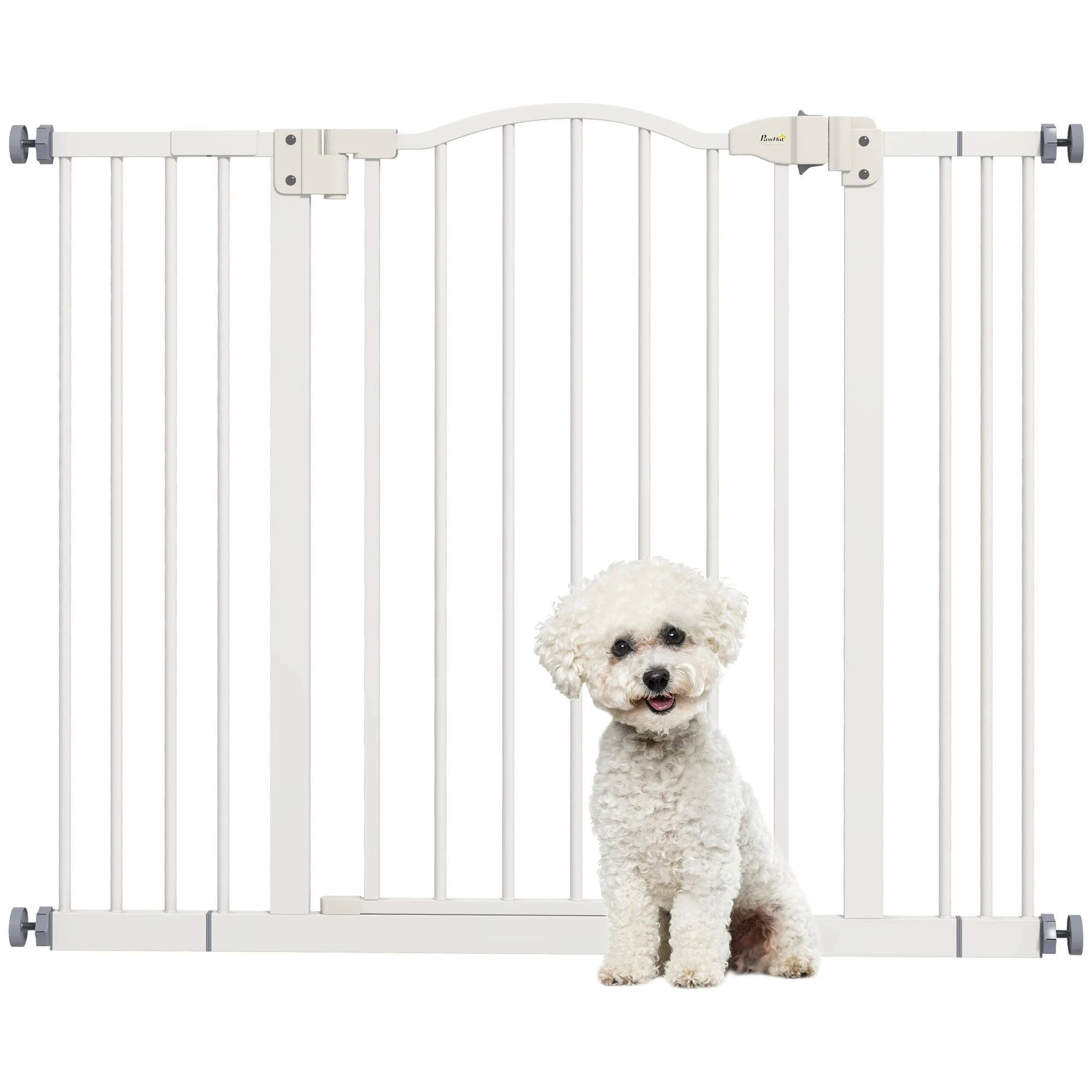 PawHut Puerta para Perros con Ancho Ajustable 76-104 cm Barrera de Seguridad para Perros con 2 Extensiones Blanco