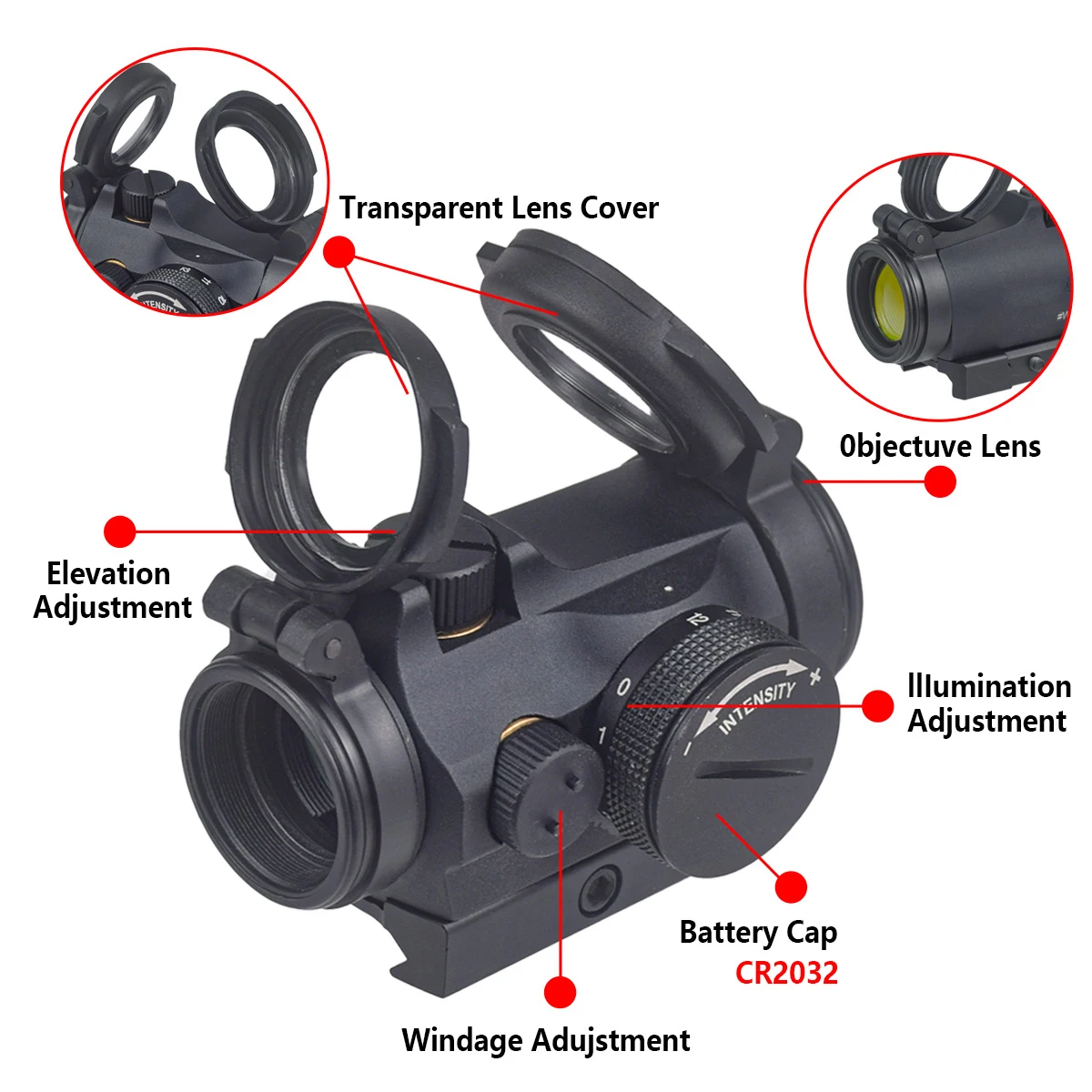 Tactical 2 MOA Red Dot Sight 1x22mm Reflex Sight Optics Scope with 1.54 1.93 1913 Mount For AR15 HK416 Rifle Hunting Airsoft view 3