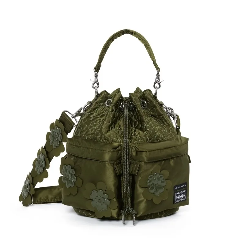 Luxury 2Way Tool Bag Japanese Style 3D Flower Quilted Drawstring Bucket Bag Lightweight Casual Embroidered Nylon Shoulder Bag