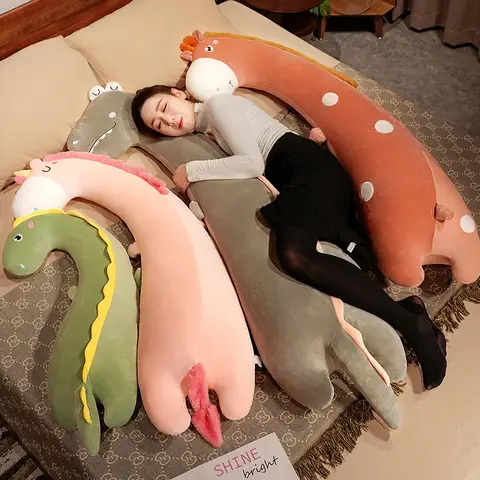 80-150cm Giant Cute Dinosaur Giraffe Unicorn Kawaii Long Pillow Stuffed Soft Animal Dolls Sleeping Boys Gift