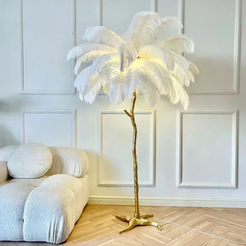 Nordic Ostrich Feather Floor Lamp Modern LED Standing Light for Ins Live Broadcast Room Living Bedroom Sofa Corner Home Decor