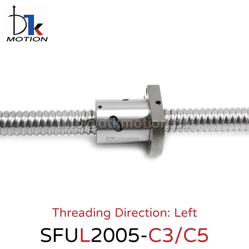 DTK Motion SFUL2005 Left Thread Ground C3 Lead 5 Ball Screw R20 600mm Thread Shaft Flange CNC Grind Spindles Replace TBI Taiwan