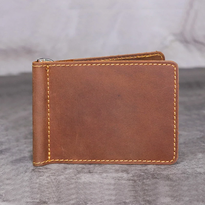 Handarbeit Aus Echtem Leder Geld-Clip Brieftasche für Männer Männlich Crazy Horse Rindsleder Kurze Bifold Schlank Money Clip