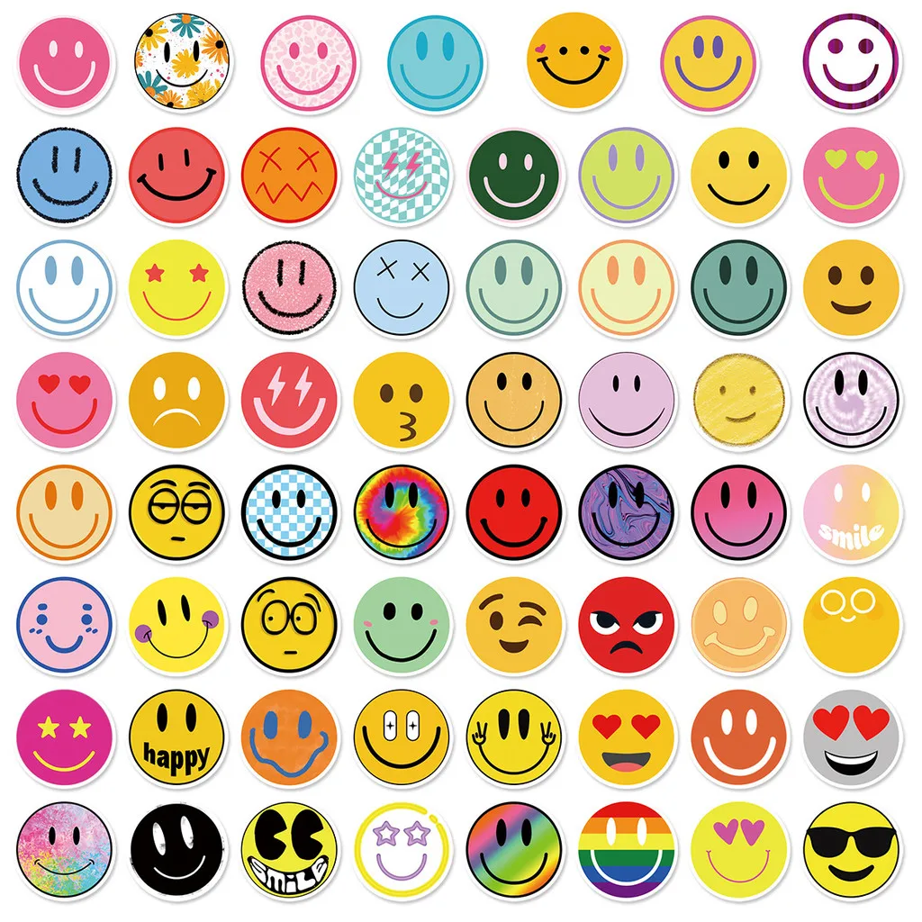 63 قطعة من ملصقات الكتابة على الجدران اللطيفة Smile Emoji - شارات مقاومة للماء بتصميم فريدة من نوعها للأكواب والهواتف (متجر Anime Worlds)