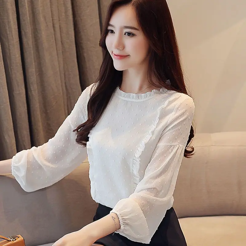 Elegant Solid Color Spliced Ruffles Chiffon Blouse Women\'s Clothing 2023 Spring New Casual Pullovers Sweet Lantern Sleeve Shirt