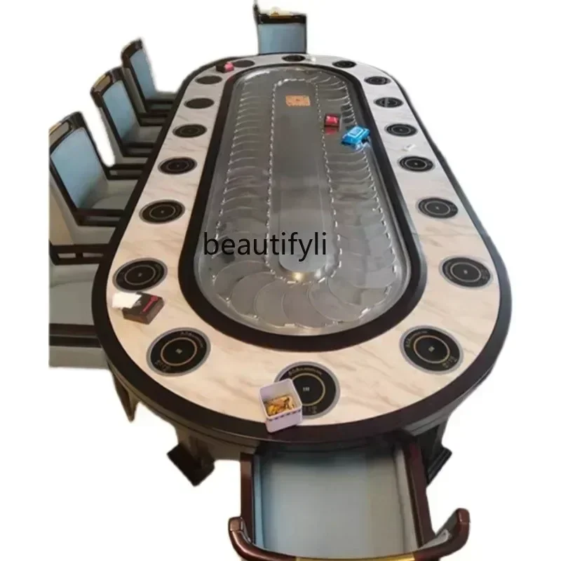 T New Chinese Style Hotel Electric Dining Table Large Oval Round Table Rectangular Restaurant Long Table Rotating Conveyor Belt