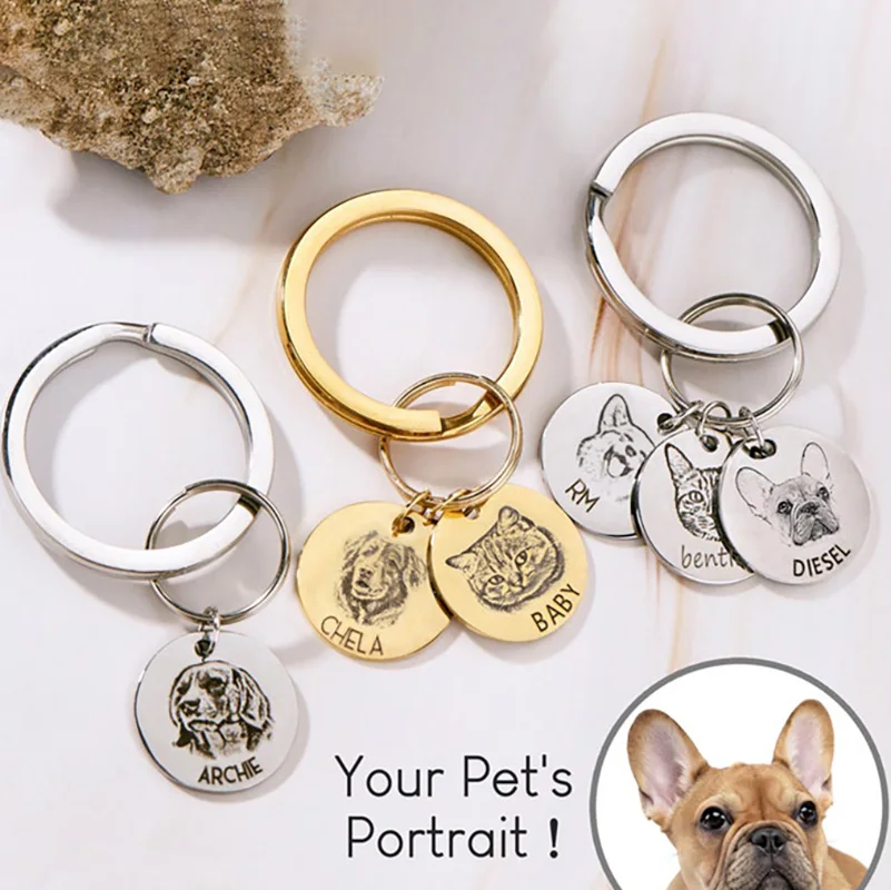 

Custom Keychain for Pet Dog Cat Personalized Portrait from Photo Memorial Gift Stainless Steel Jewelry Accessories