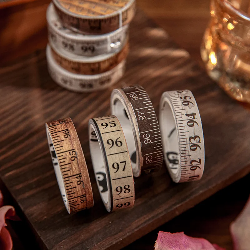 Mr. Paper Retro Tape Measure Washi Tape 1 Roll 2-meter Length PET Stickers with Scales Home Measurement Decoration Gifts Friends