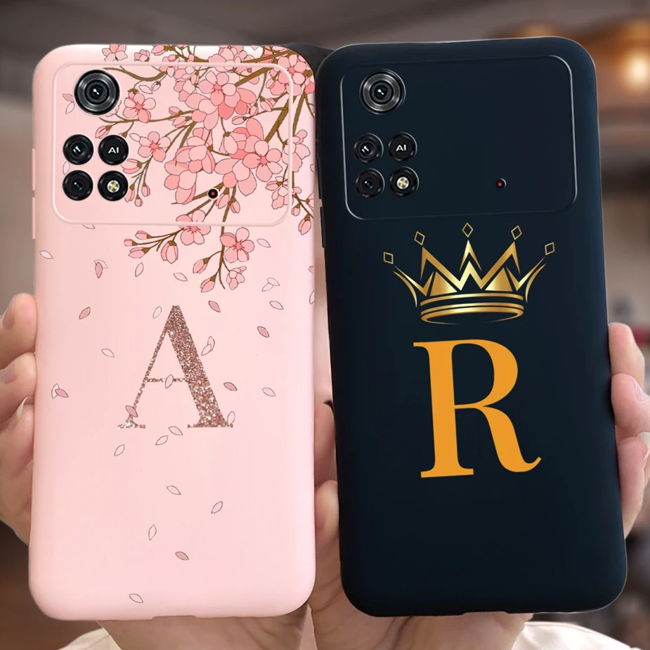 For Xiaomi Poco X4 Pro 5G Case 2022 New Crown Letters Cover Silicone TPU Phone Case For Xiaomi Poco M4 Pro 4G 5G Back Cover Bags