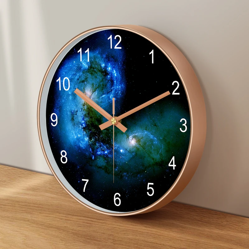 Fashion Wall Clock Blue Galaxy Design Light Luxury ABS Frame Metal Pointer Clock for Corridor Living Room Bedroom Home Decor