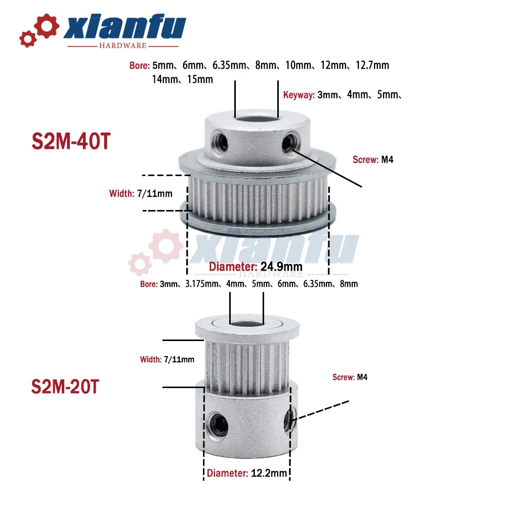 S2M 20T+40T Timing Belt Pulley Sets Synchronous wheel Kits Bore 5~15mm For 2M Width 6mm S2M 20Teeth 40Teeth Pitch 2mm Sprockets