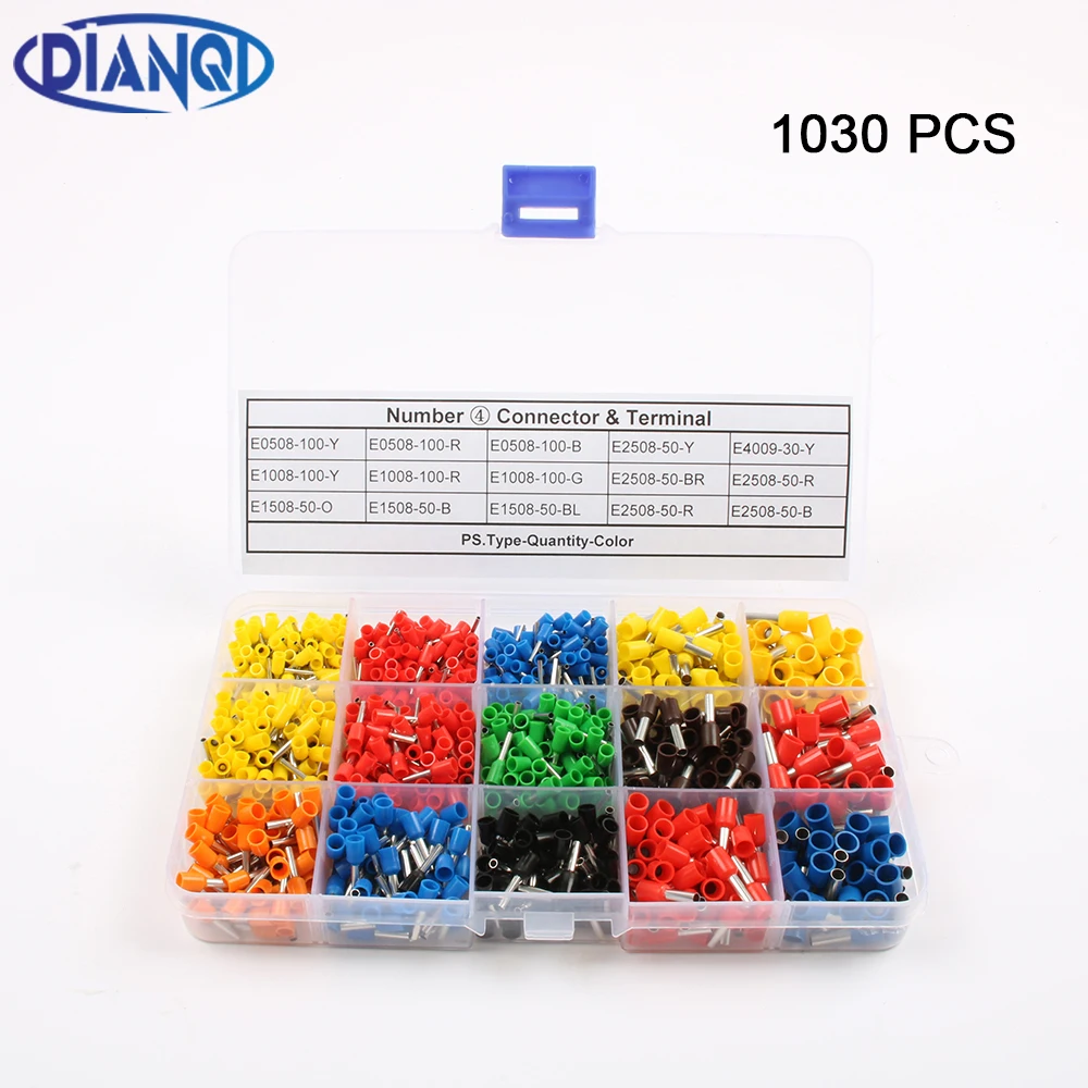 1030Pcs/Set 22-12AWG Wire Copper Crimp Connector Insulated Insulated Cord End Cable Wire Terminal Kit DIY brass DIANQI