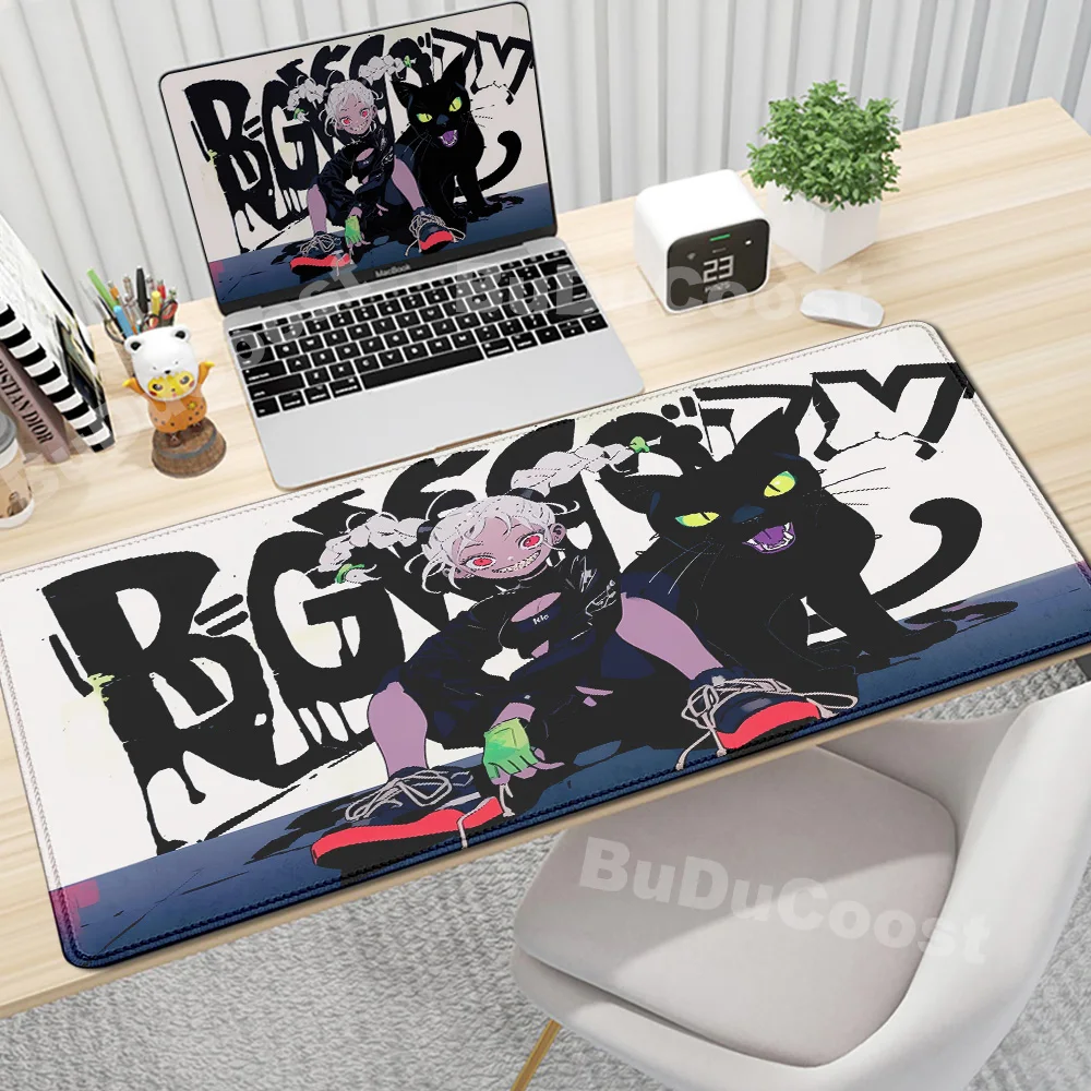 Anime Trendy Graffiti Mousepad Large Cyberpunk Style HD Table Pad Lockedge Thickened PC Keyboardpad Office Girl And Cat Desk Mat - Image 3