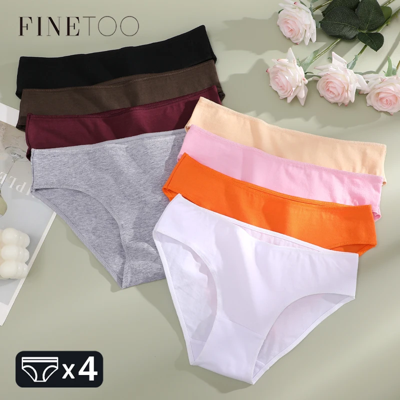 

FINETOO 4Pcs хлопок бесшовные нижнее белье сексуальные вязать женские трусики дышащий сплошной брифы женские низкой талией мягкое белье S-XL