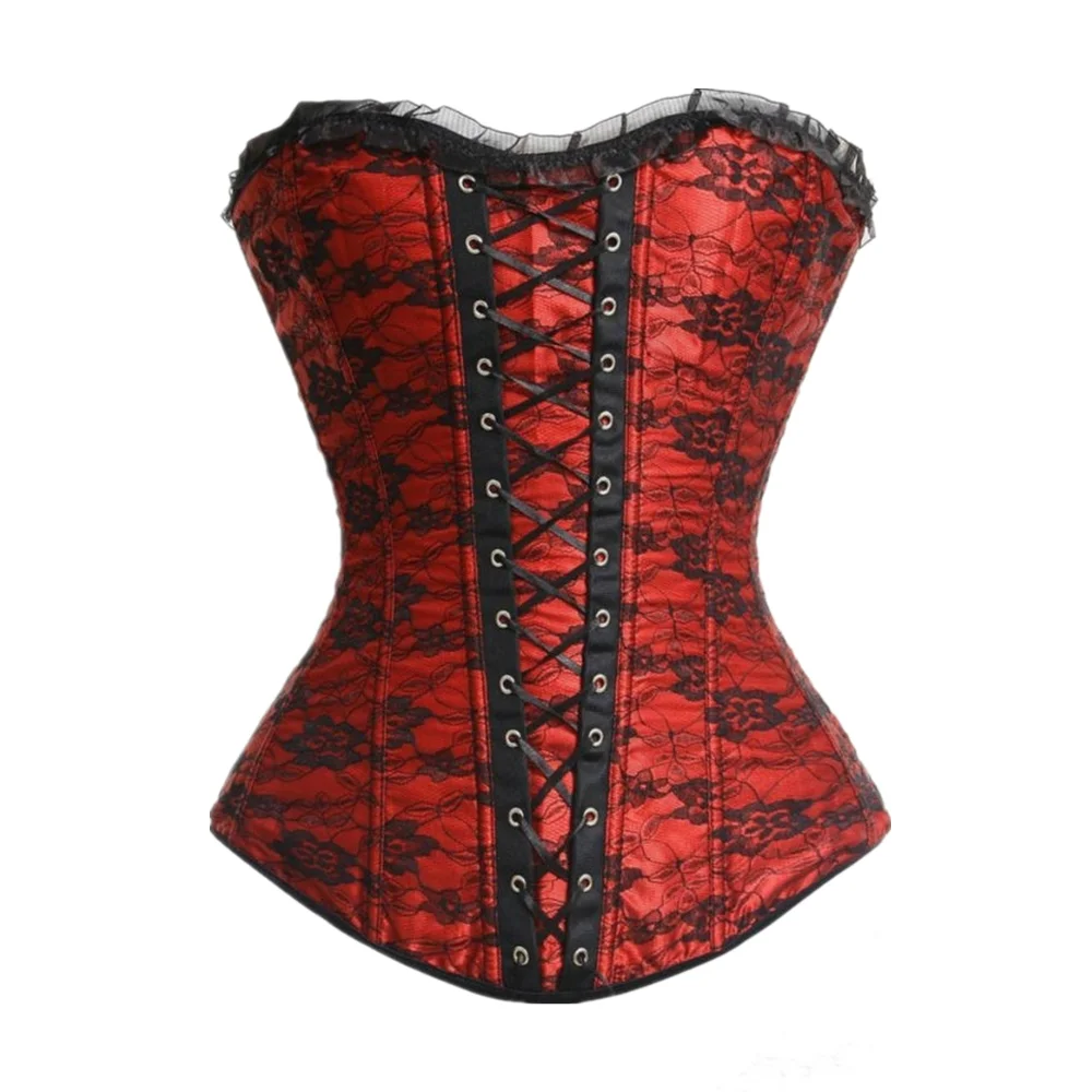 Women Retro Lace Covered Overbust Corset Top Sexy Burlesque Floral Corsets And Bustiers Plus Size Body Shaper Corselet Lingerie