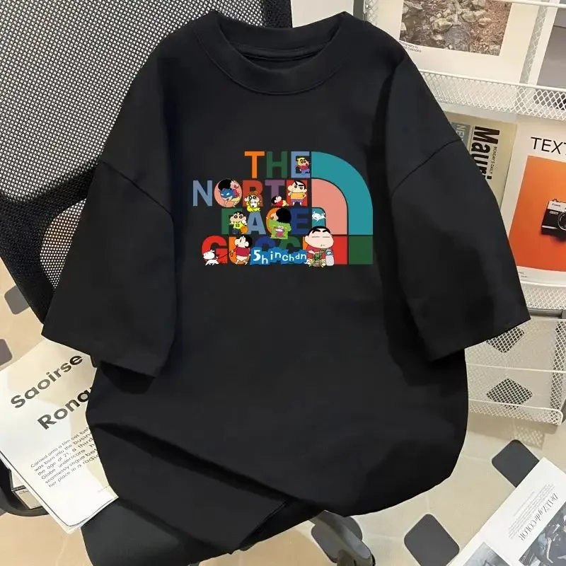 جديد عصري لطيف أنيمي التعاون زوجين طباعة فضفاضة تناسب عادية للجنسين قصيرة الأكمام طاقم الرقبة 100% القطن تي شيرت