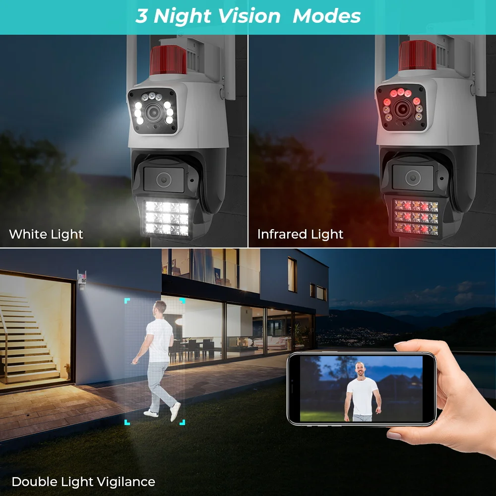 

6-мегапиксельная PTZ-камера с двумя объективами, Wi-Fi, для улицы и помещений, с двусторонней аудиосвязью, датчиком движения, iCsee, ONVIF, скоростная поворотная камера видеонаблюдения