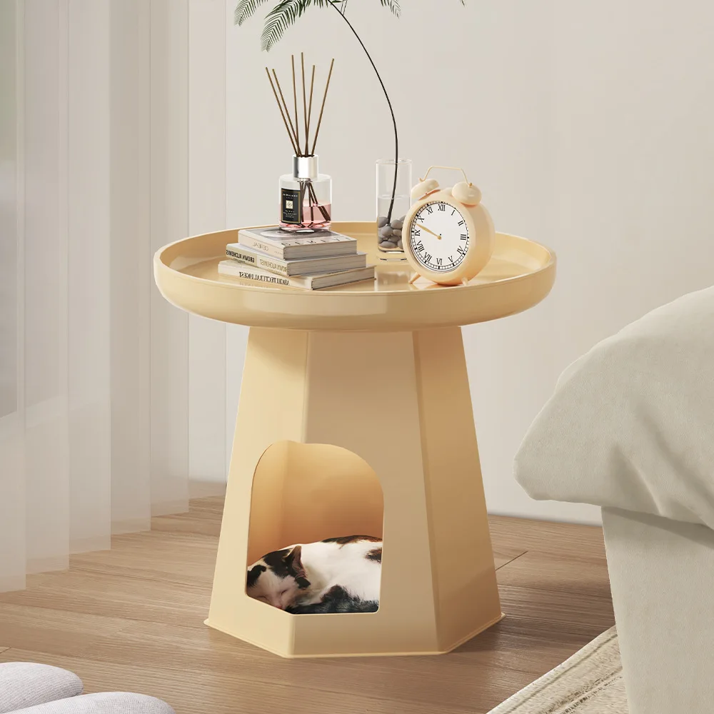 

Cream-colored Cat-themed Coffee Table Round Living Room Table Creative Storage Sofa Side Tables Nordic Minimalist Corner Tables
