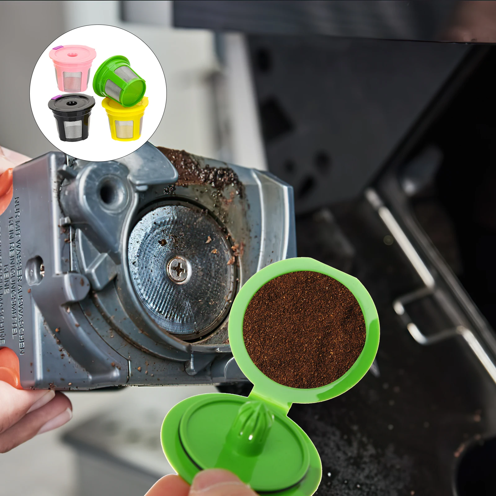 

4Pcs Reusable Coffee Filter Cups Tight Lid No Leak Sturdy Construction Easy to Fill Powder Coffee Filter Espresso Basket Cup